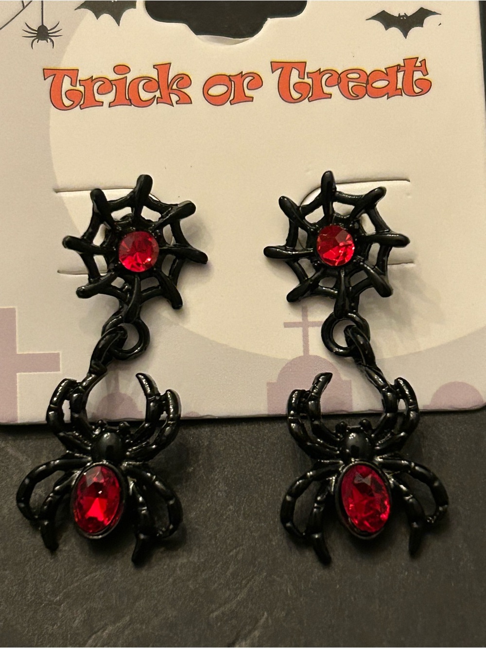 Black Spider 🕷️ Drop Earrings with Red Gems